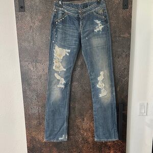 Replay Distressed Blue Jeans with Studded Details size 28/43